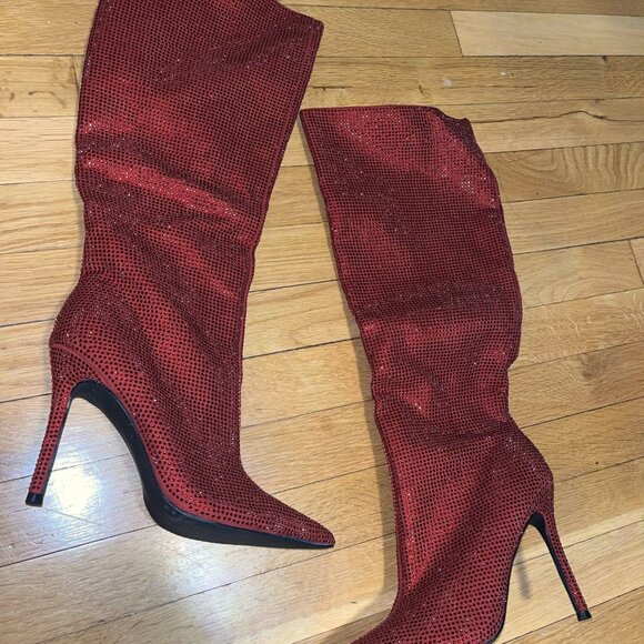 Rhinestone Burgandy High Heel Stilettos (Size 7.5) - BRAND NEW - Picture 6 of 6